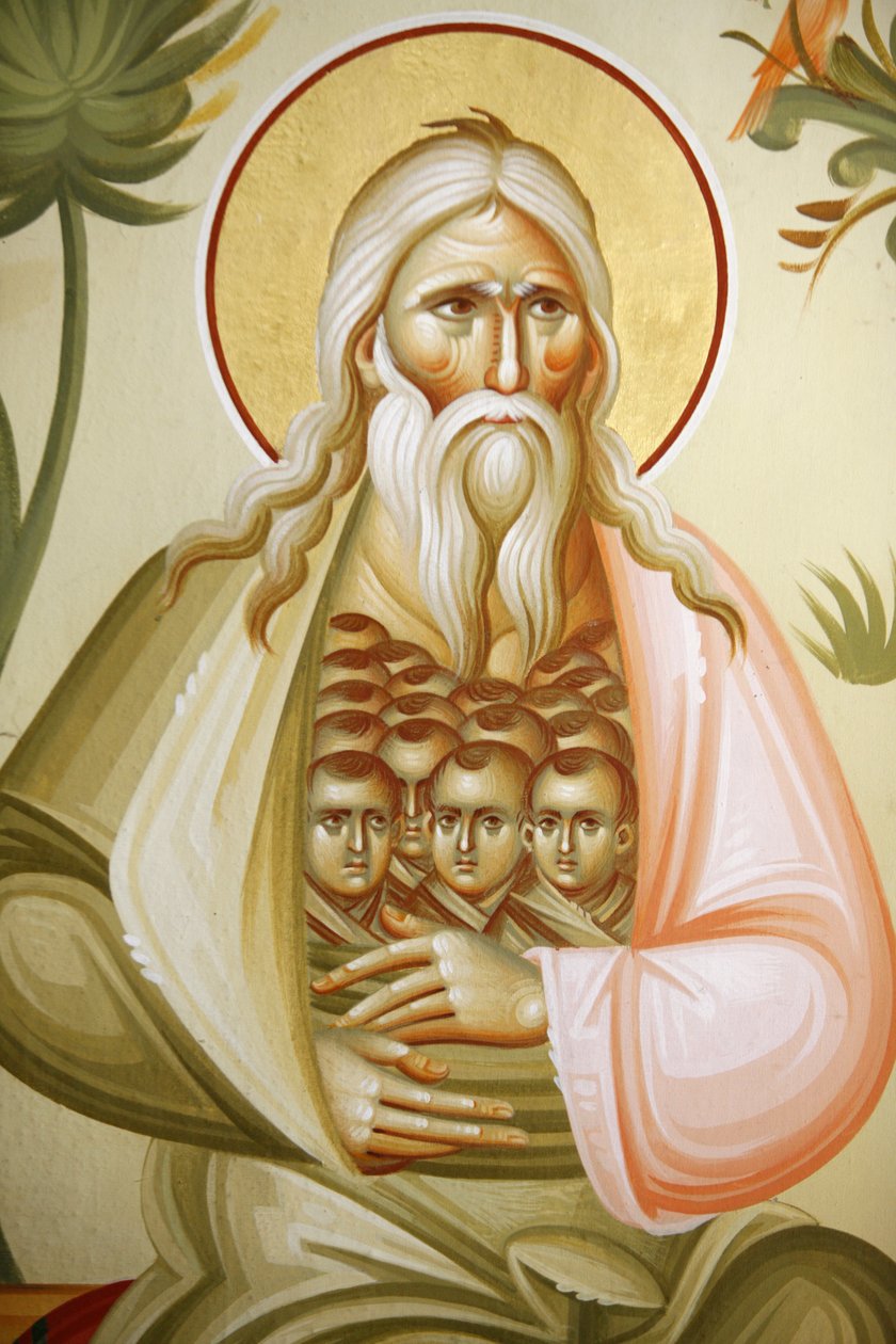 Detalj av en freske i CapharnaŸm (Capernaum) gresk-ortodoks kirke: Abraham, CapharnaŸm, Israel av Unbekannt