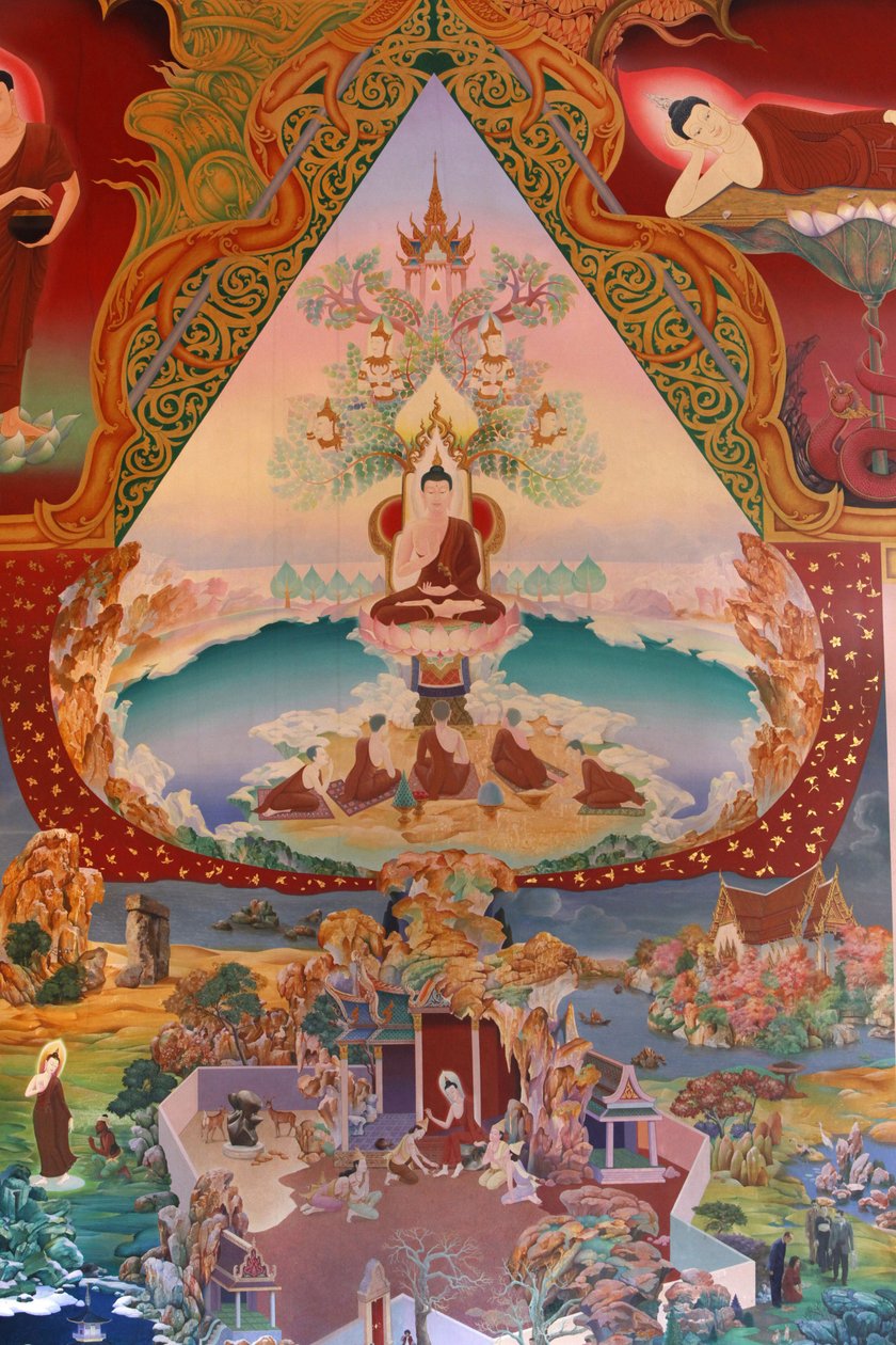 Detalj av et veggmaleri i Uposatha (helligdomshallen) i Buddhapadipa-tempelet, Wimbledon, Grande-Bretagne av Unbekannt