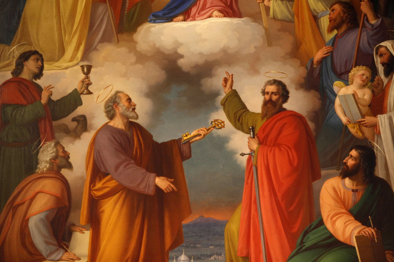 Detalj av et maleri i Basilica di Maria Ausiliatrice som viser Saint Peter og Saint Paul, Torino, Italia av Unbekannt