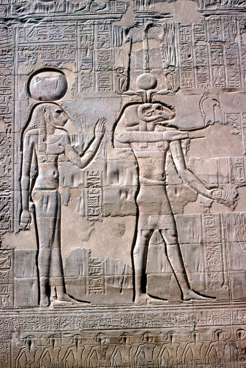 Detalj av et relieff av Sekhmet og Khnum, Khnum-tempelet, ptolemaiske og romerske perioder av Unbekannt