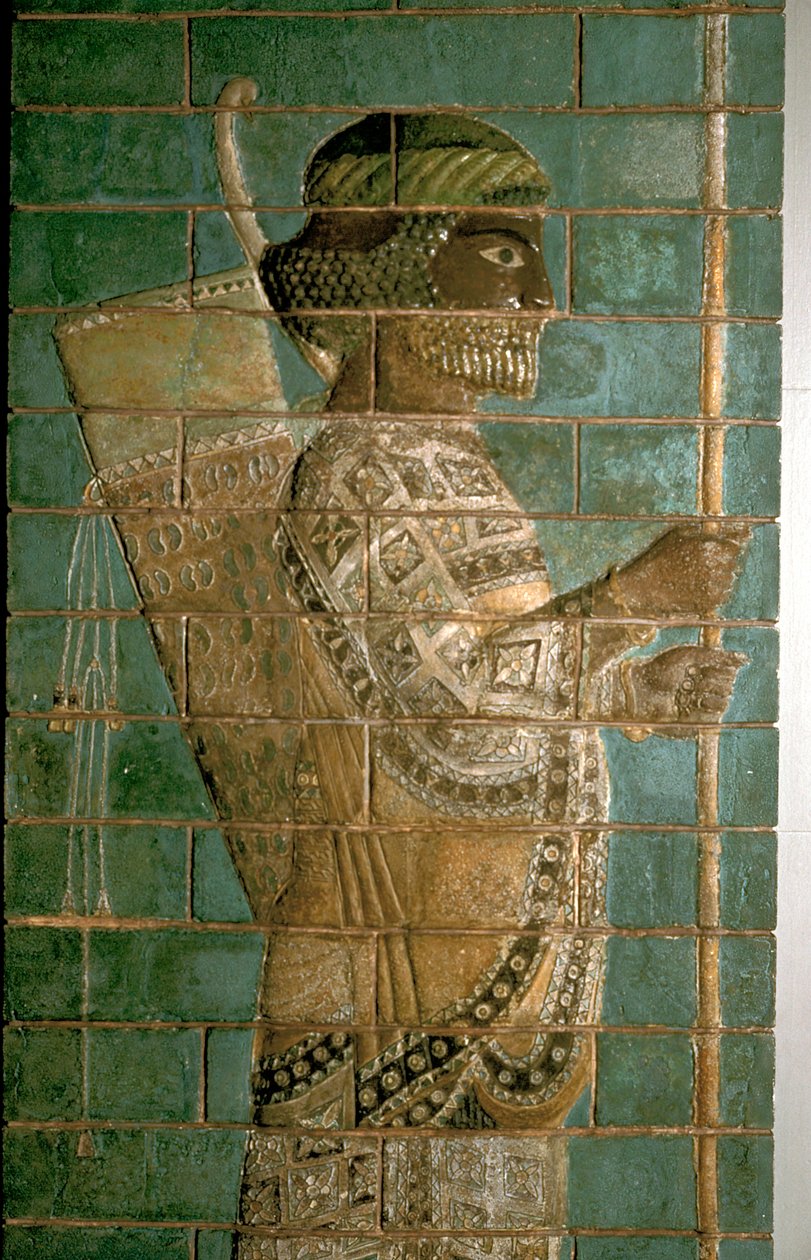 Detalj av et relieff som viser en bueskytter fra den persiske kongelige garde, Palace of Darius I, Susa, c500 f.Kr. av Unbekannt