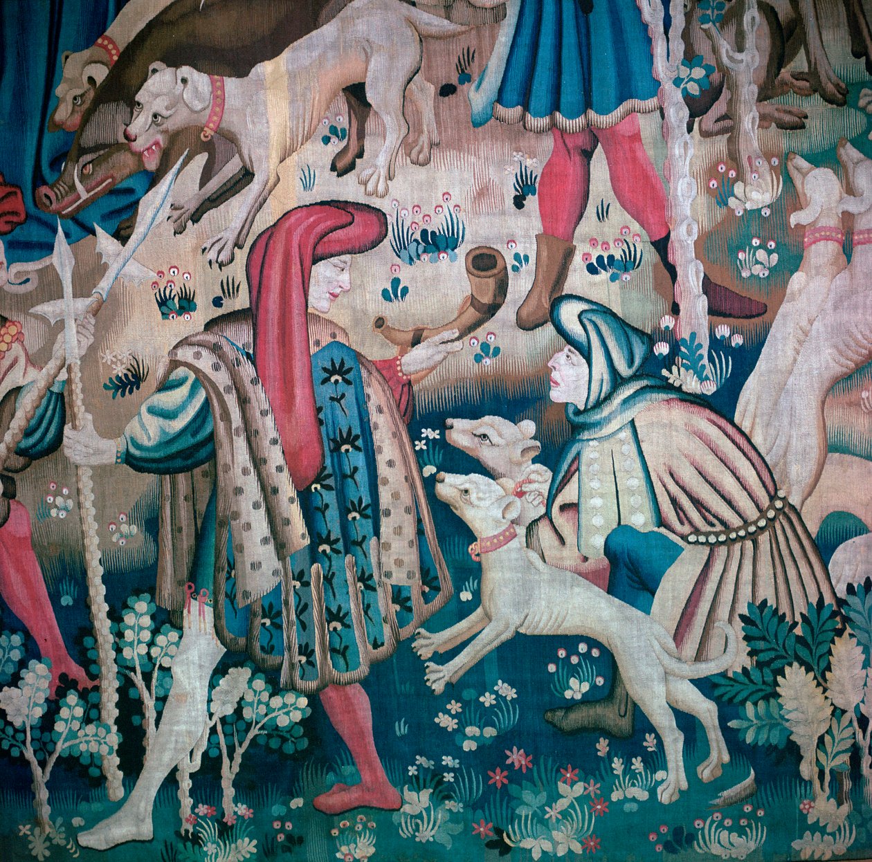 Detalj av bjørnejakt fra Devonshire Hunting Tapestries, 1400-tallet av Unbekannt