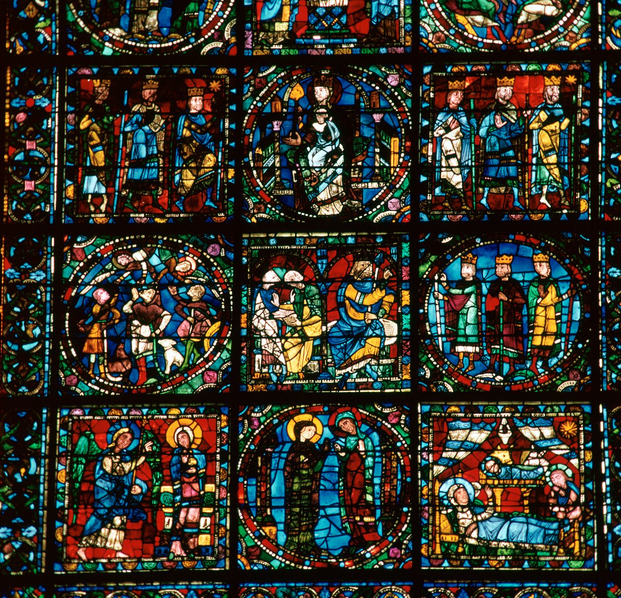 Detalj av det store vestvinduet til Chartres katedral, 1100-tallet av Unbekannt