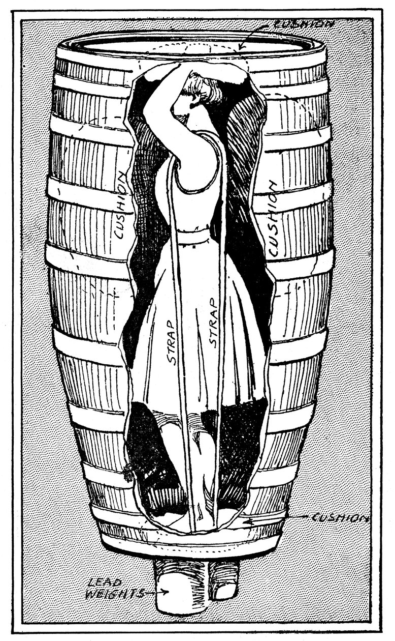 Diagram av fru Anne Edson Taylor i tønnen der hun stupte over Niagara Falls, 1901 av Unbekannt