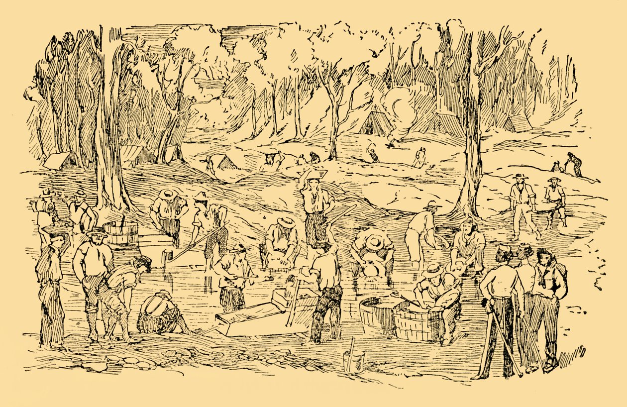 Graving og vask etter gull i Australia i 1851, c1930. av Unbekannt