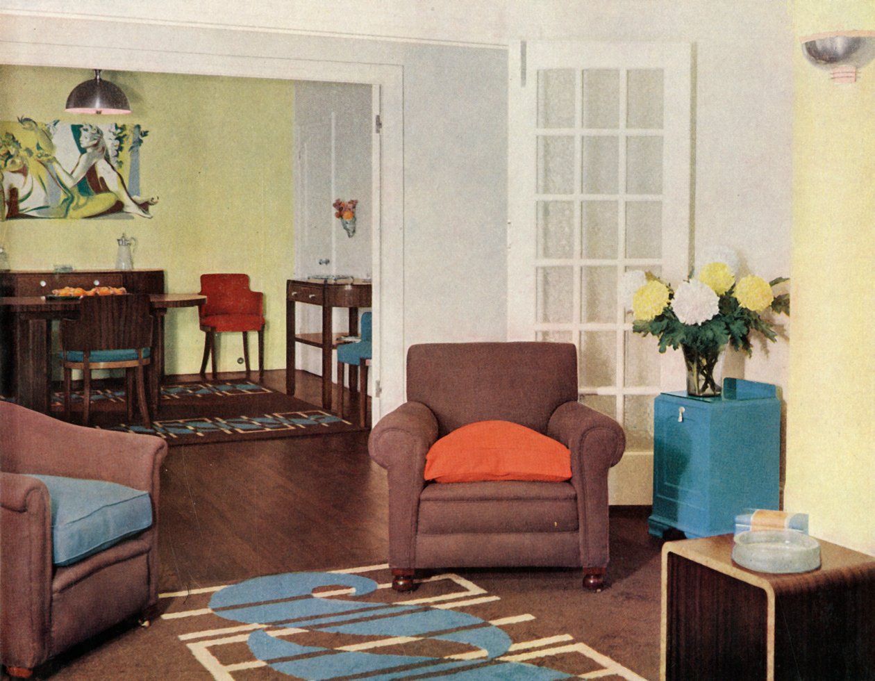 Spisestue og salong i en rekonstruert London-leilighet for Mrs. Harry Ewbank ved Bryanston Court av Unbekannt