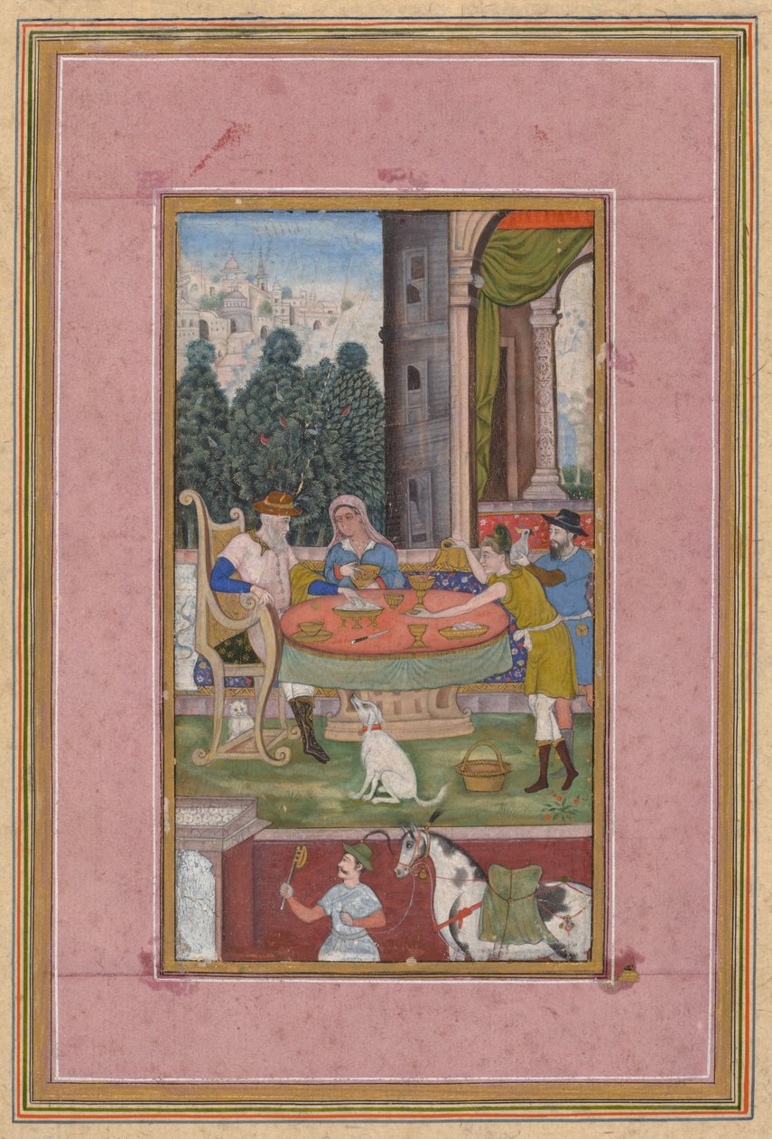 Spisescene med europeiske elementer, ca. 1590. av Unbekannt