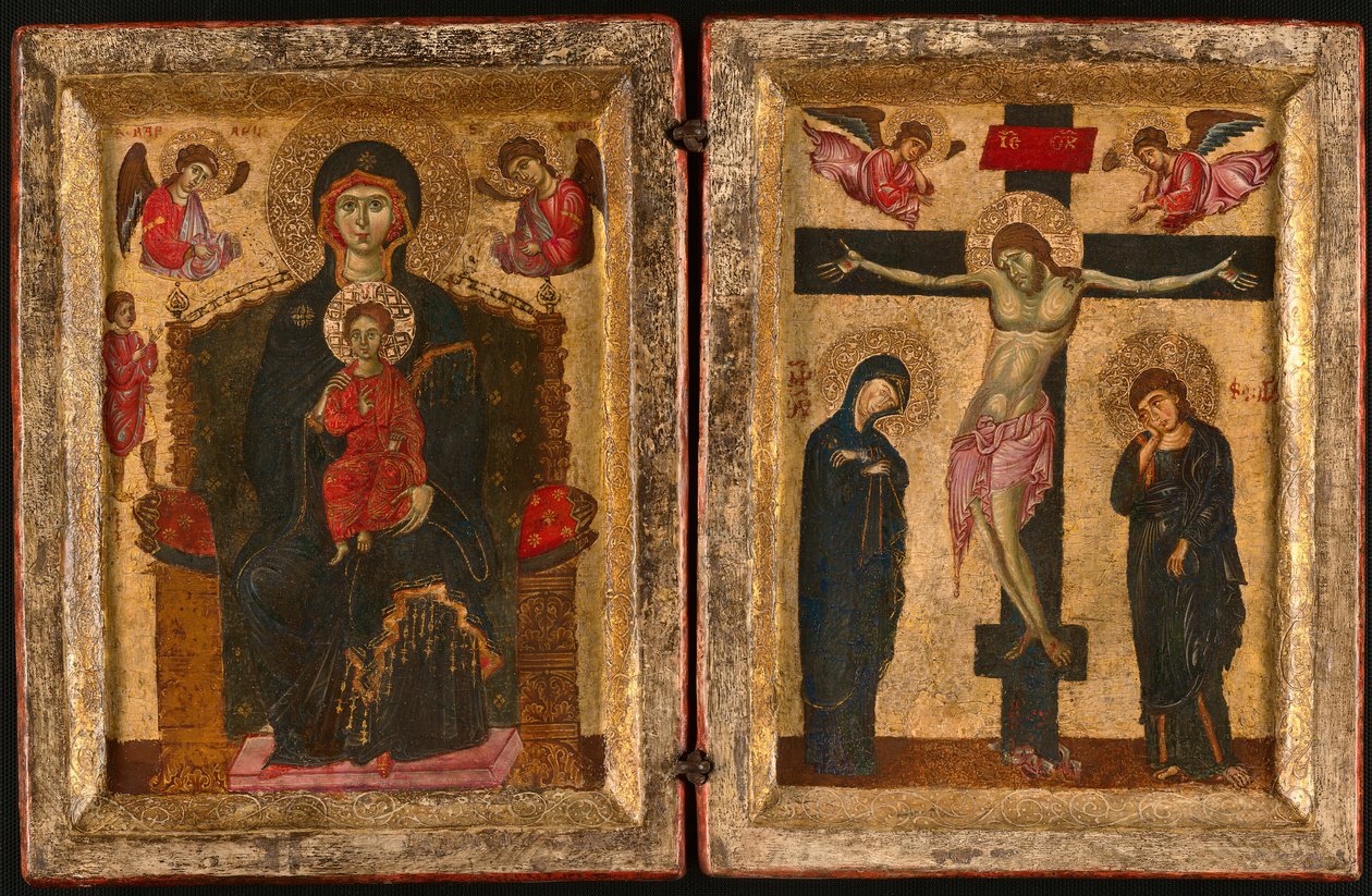 Diptych of the Virgin and Child Enthroned and the Crucifixion, 127585. av Unbekannt