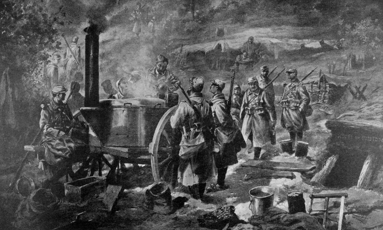 Utdeling av suppe ved fronten, 1915 av Unbekannt