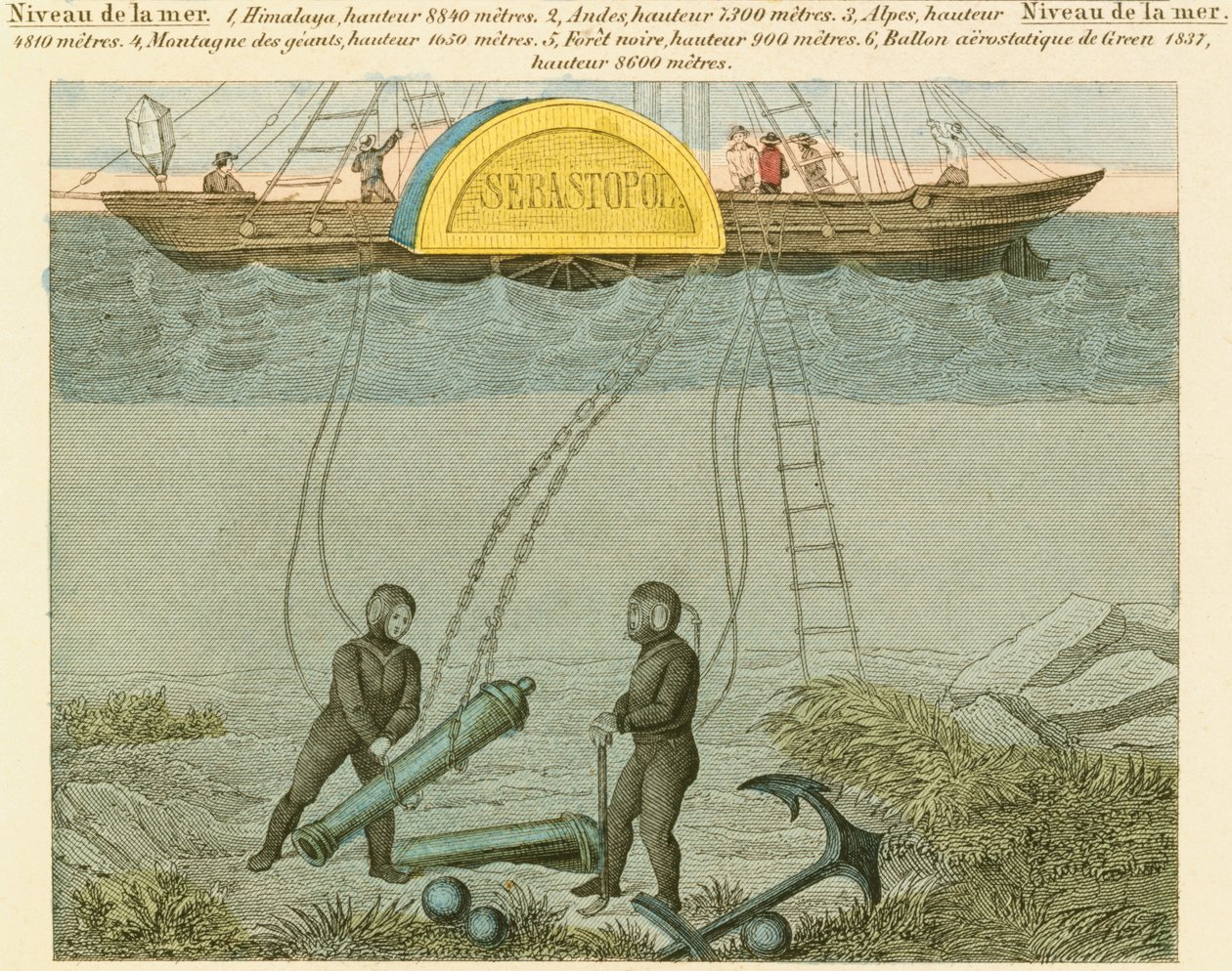 Dykkere som berger våpen fra havbunnen, c1855 av Unbekannt