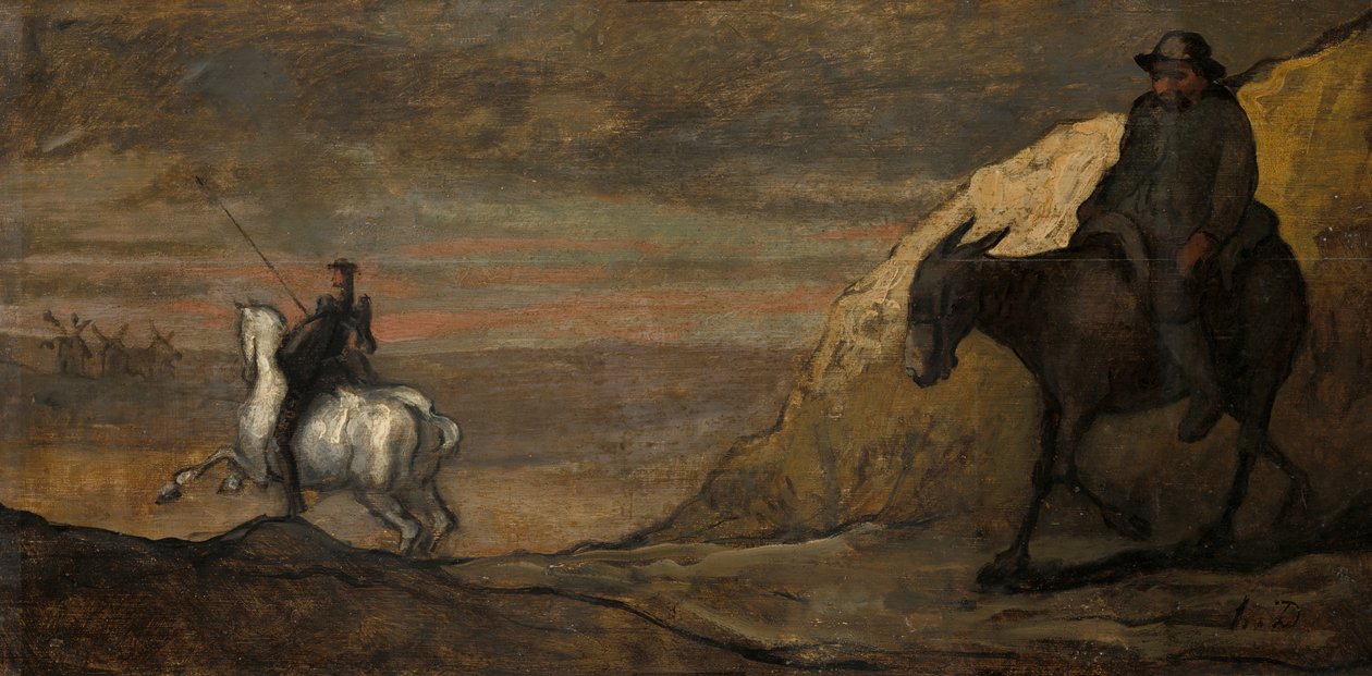 Don Quijote og vindmøllene, ca. 1850. av Unbekannt