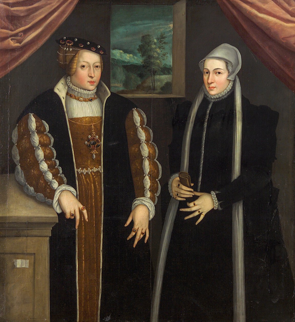 Dobbeltportrett Marie av Brandenburg-Kulmbach og Christina av Danmark, ca. 1580 av Unbekannt