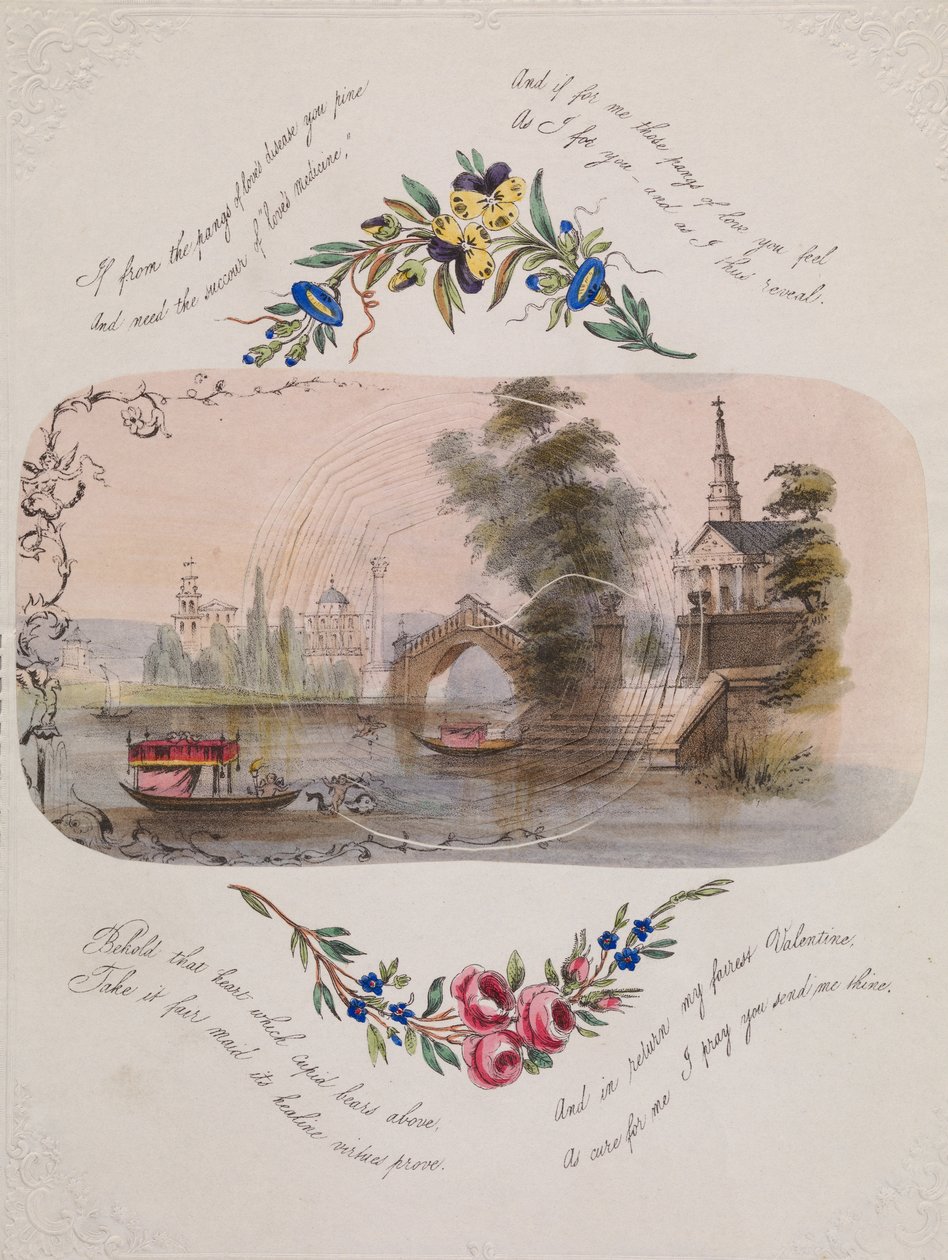 Dobbel spindelvev-valentin med venetiansk scene, 1830-50. av Unbekannt