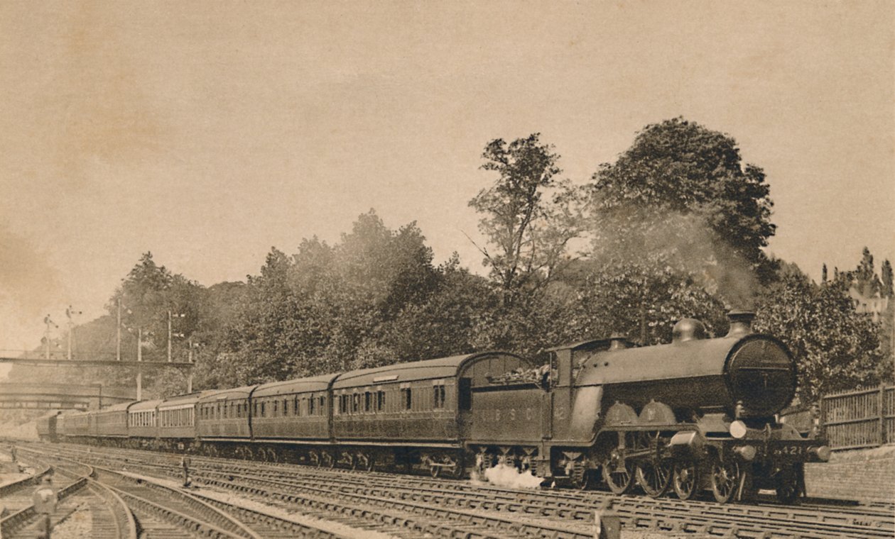 Ned Brighton Express nær South Croydon. Motor 4-4-2, nr. 421, c1920. av Unbekannt