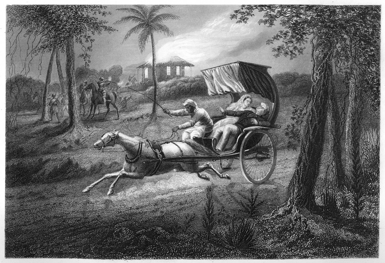 Dr. Graham skutt i vognen sin av Sealkote Mutineers, 1857, c1860 av Unbekannt