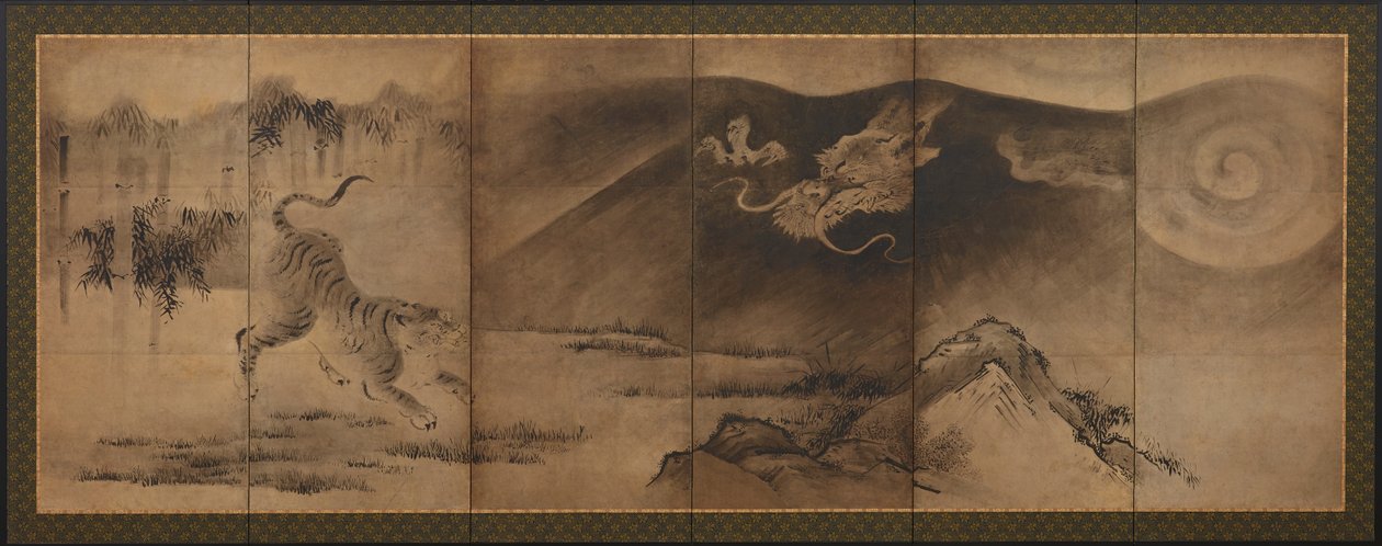 Drage og tiger, Momoyama- eller Edo-periode, 1600-tallet. av Unbekannt