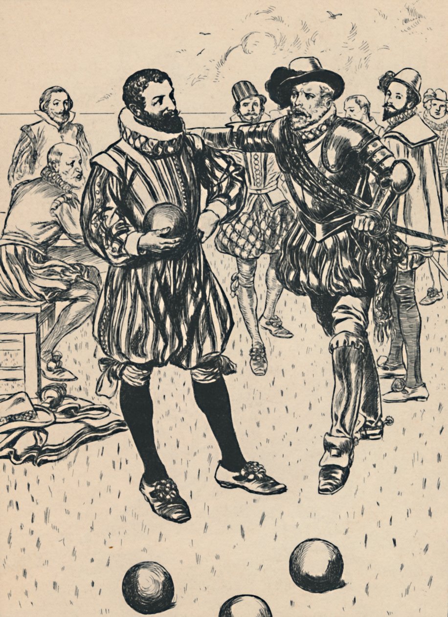 Drake blir fortalt at armadaen nærmer seg, c1907 av Unbekannt
