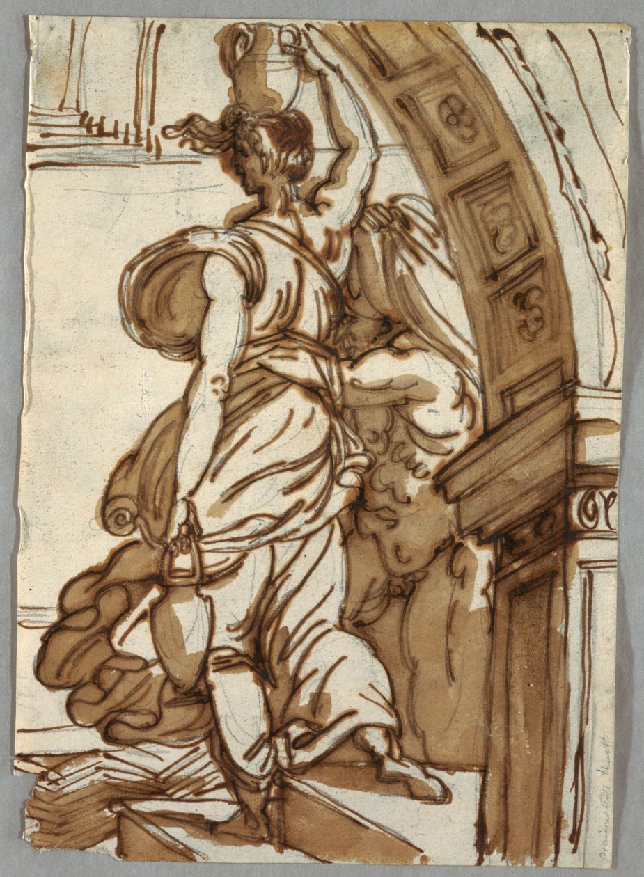 Tegning, Burning of the Borgo, etter Raphael, sent på 1700-tallet av Unbekannt
