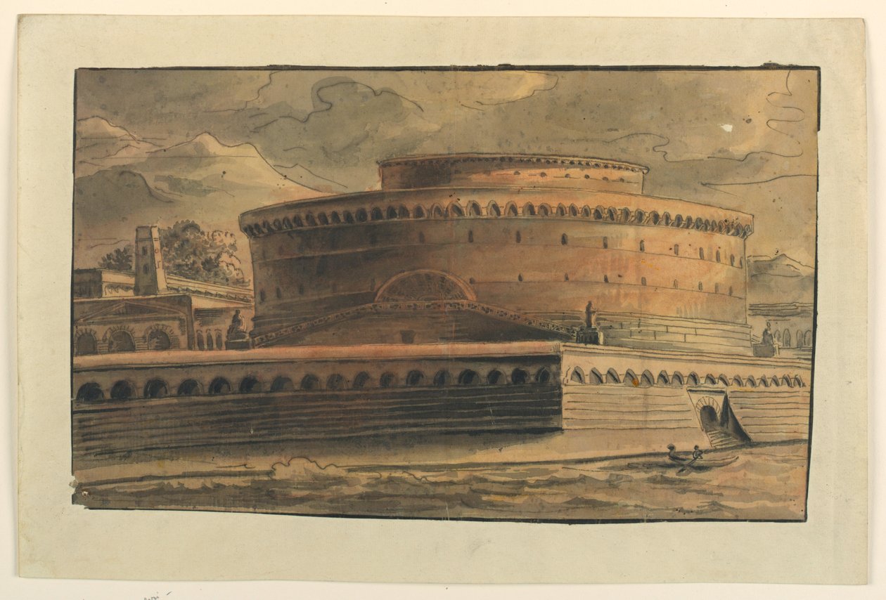 Tegning, scenografi, utsiden av sirkulær bygning, tidlig på 1800 -tallet av Unbekannt