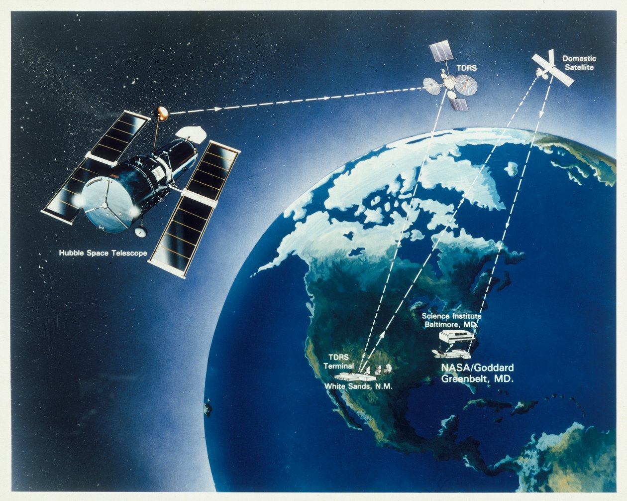 Tegning av Hubble-teleskopet, 1980-tallet av Unbekannt