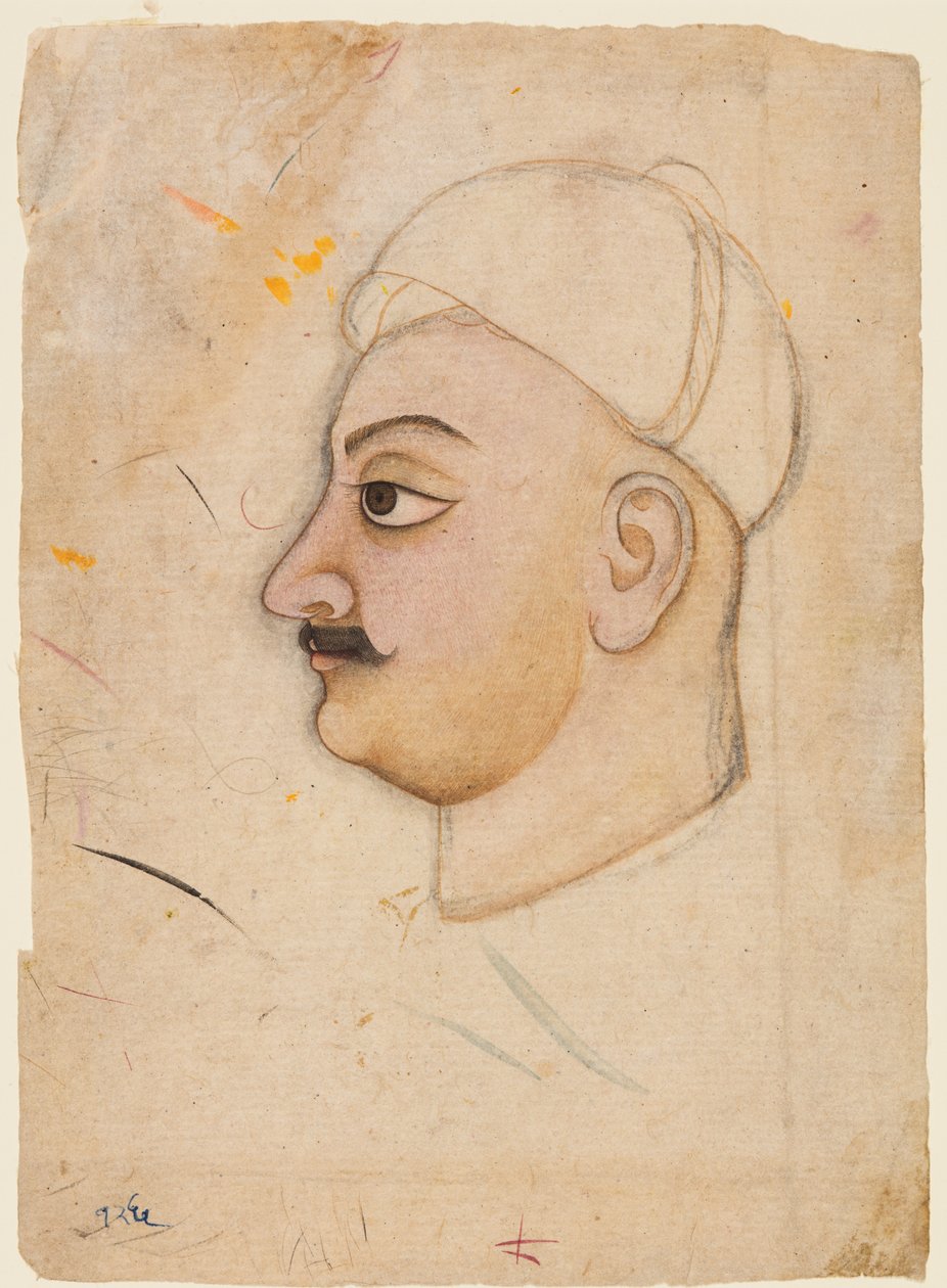 Tegning av et mannshode med en uvanlig turban, ca. 1780. av Unbekannt