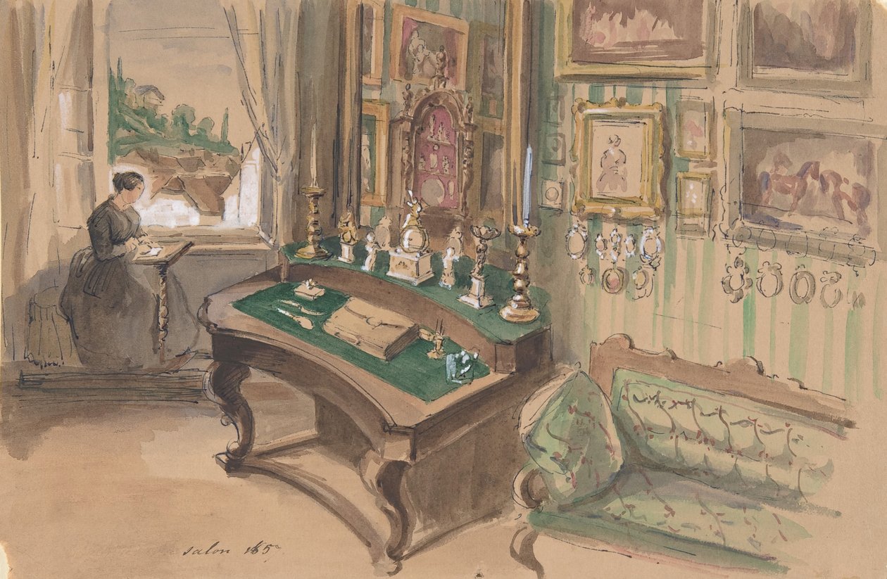 Tegning av et interiør: Salong, 1857. av Unbekannt