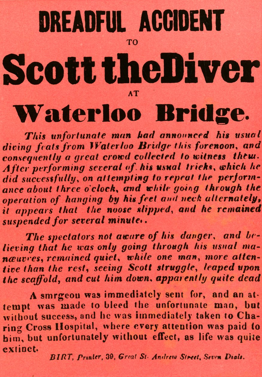 Fryktelig ulykke med dykkeren Scott ved Waterloo Bridge, 1841, 1948. av Unbekannt