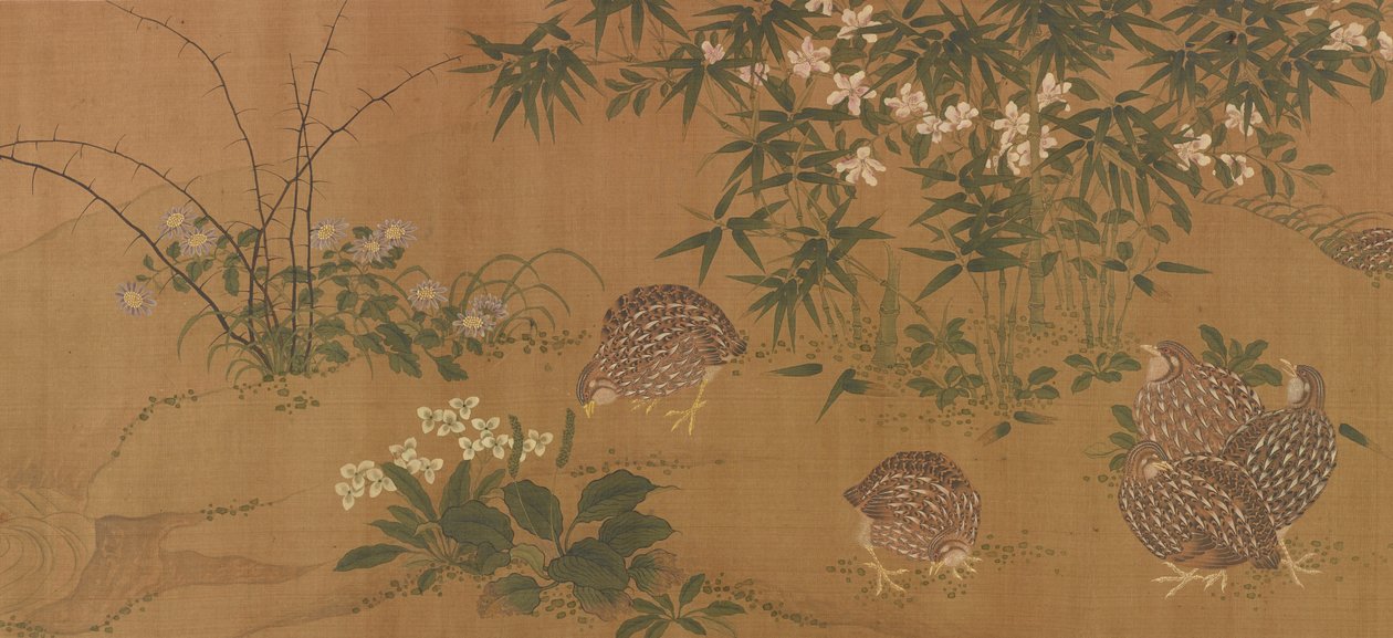 Ender, blomster og vaktel, Ming-dynastiet, 1368-1644. av Unbekannt