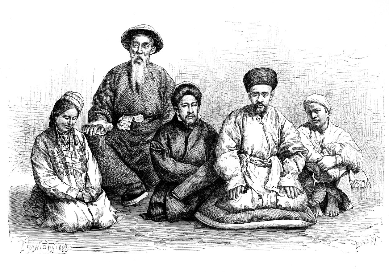 Dungans og Taranchis, typer og kostymer, c1890 av Unbekannt