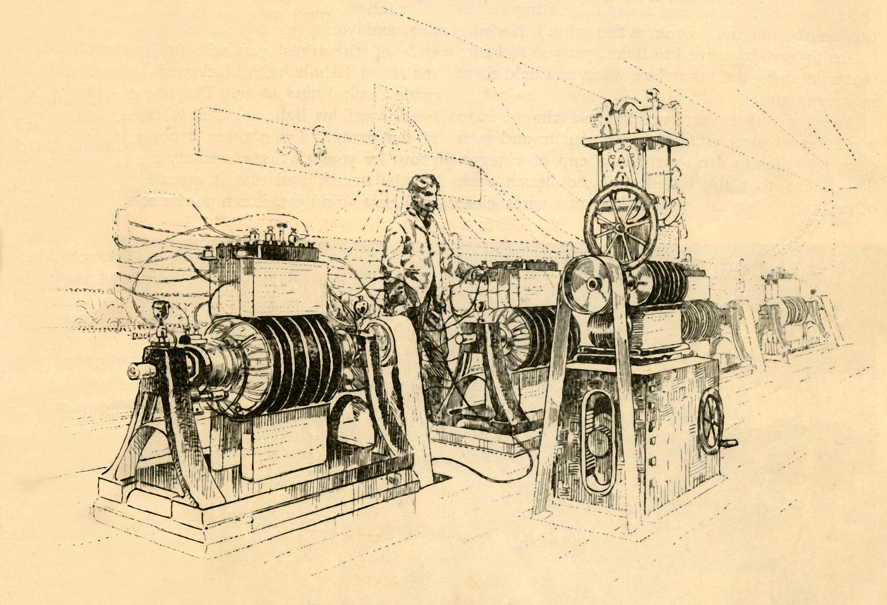 Dynamo-elektriske maskiner, drevet av Steam, og produserer Magneto-Elektrisitet, 1882. av Unbekannt