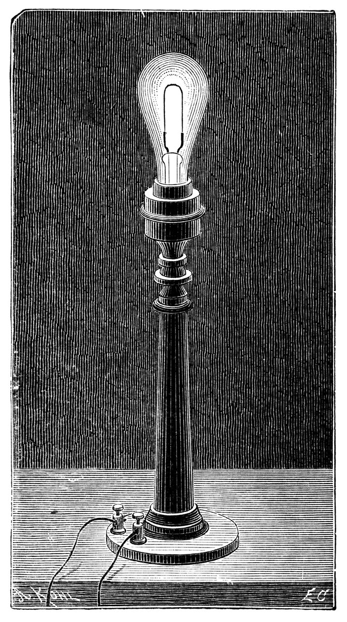 Edisons glødelampe i en bordlampe, 1891 av Unbekannt