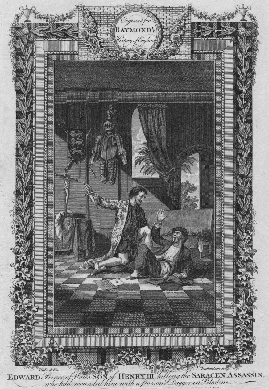 Edward, Prince of Wales, sønn av Henry III, drepte den saracenske leiemorderen, c1787 av Unbekannt