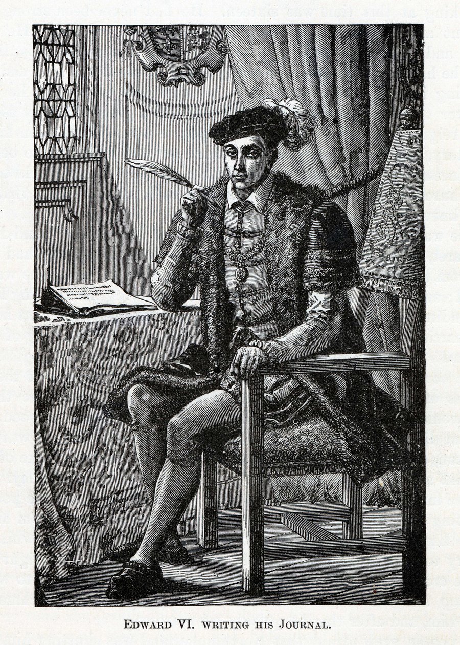 Edward VI skrev sin Journal, 1882 av Unbekannt