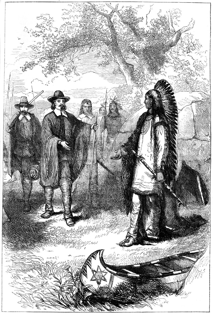 Edward Winslows besøk i Massasoit, 1600-tallet c1880 av Unbekannt