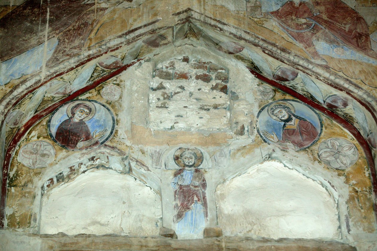 Saint Macarius kirke. Fresker av den hellige jomfru og døperen Johannes som går i forbønn med Kristus til fordel for menneskeheten. Saint Macaire of Scete Monastery eller Deir Abu Magar eller Deir Amba Makar, Egypt av Unbekannt