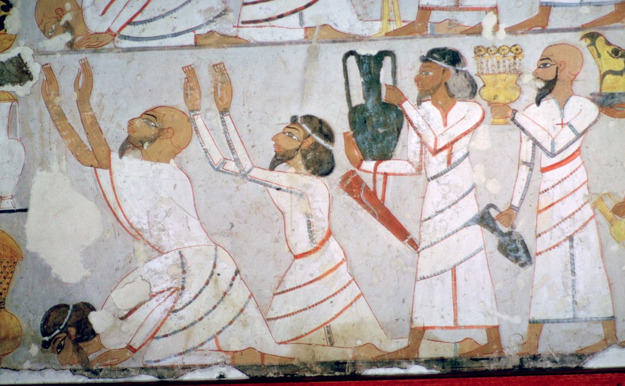 Egyptisk veggmaleri som viser presentasjonen av hyllest av semittiske utsendinger av Unbekannt