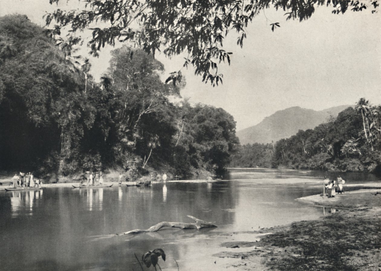 Elefantbadeplass på Mahavaliganga nær Kandy, 1926 av Unbekannt