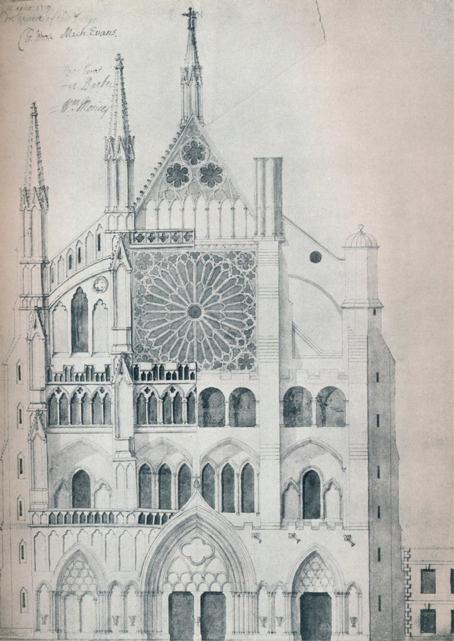 Høyde av North Transept, Westminster Abbey, viser utskjæring med Wrens-plan for restaurering av Unbekannt
