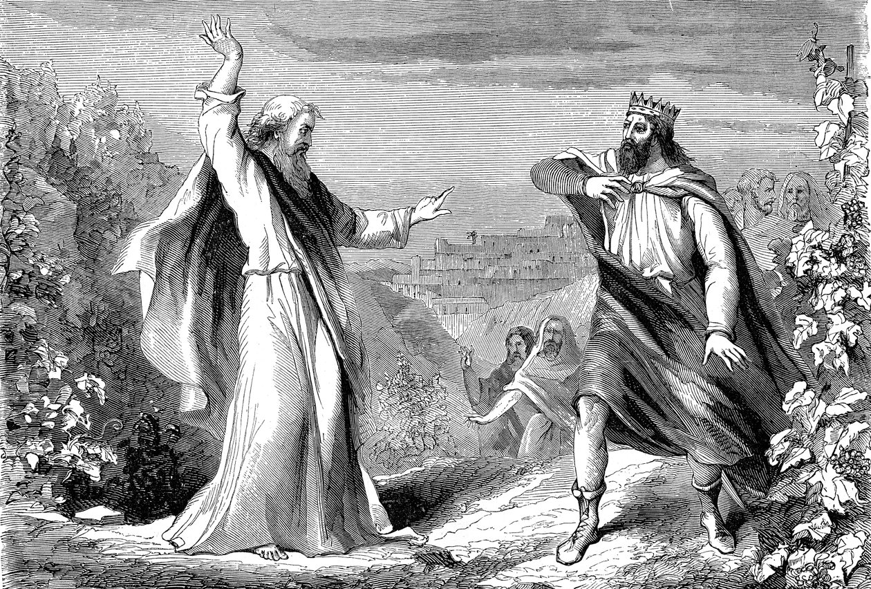 Elias, profet i Det gamle testamente. fordømmer Akab, Israels avgudsdyrkende konge, i Nabots vingård av Unbekannt