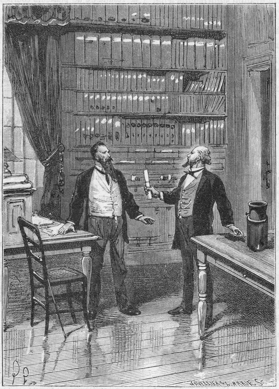 Elisha Gray, amerikansk oppfinner, presenterer forbeholdet for telefonen sin, 1876, c1890 av Unbekannt