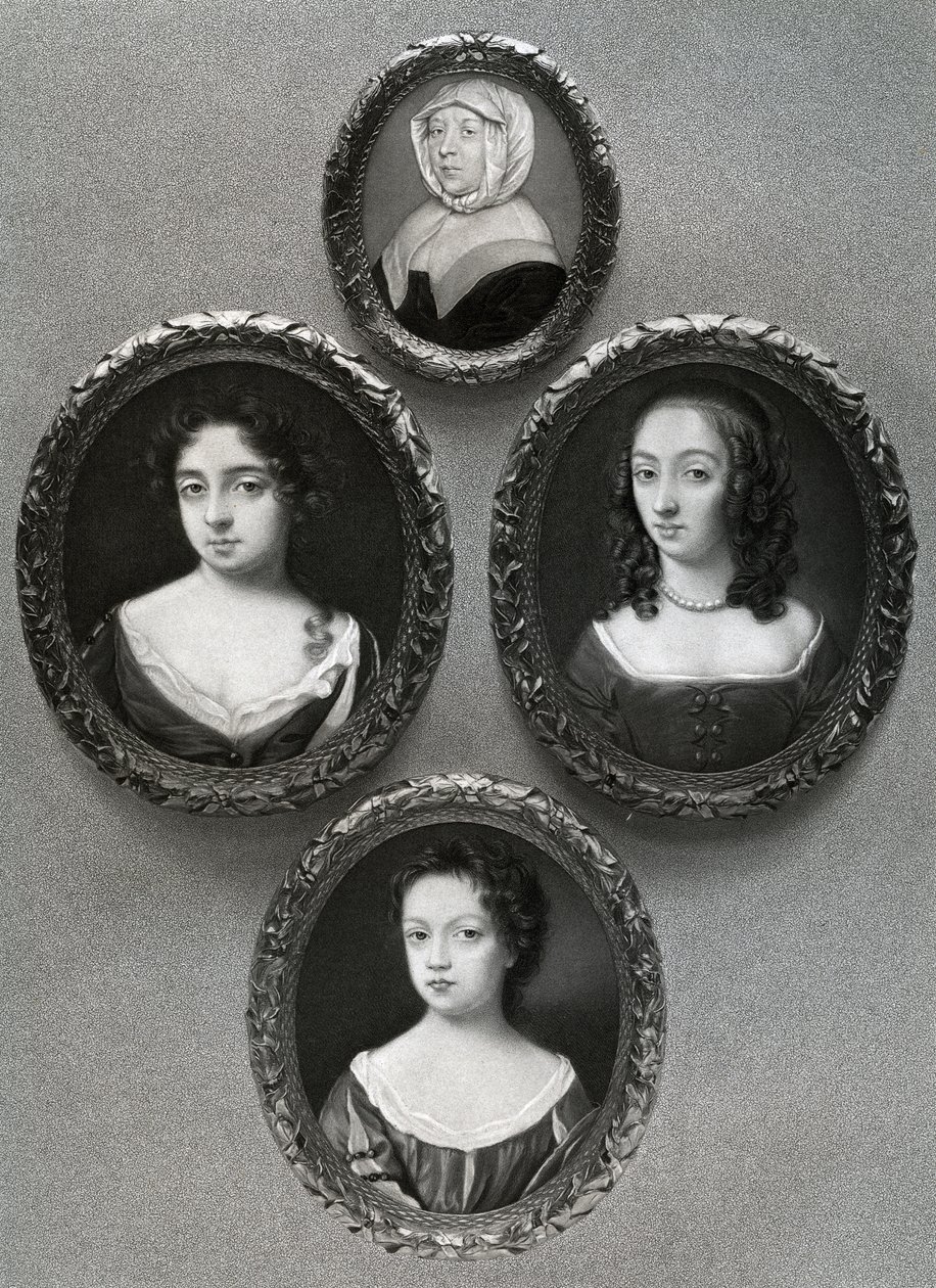 Elizabeth Cromwell, mor til Oliver Cromwell, og døtrene hans, Mary, Elizabeth og Bridget, 1899. av Unbekannt