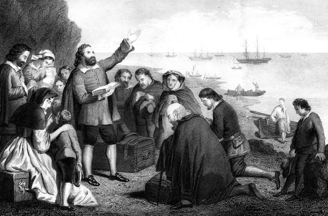 Ombordstigning av pilegrimsfedrene, 1620 av Unbekannt