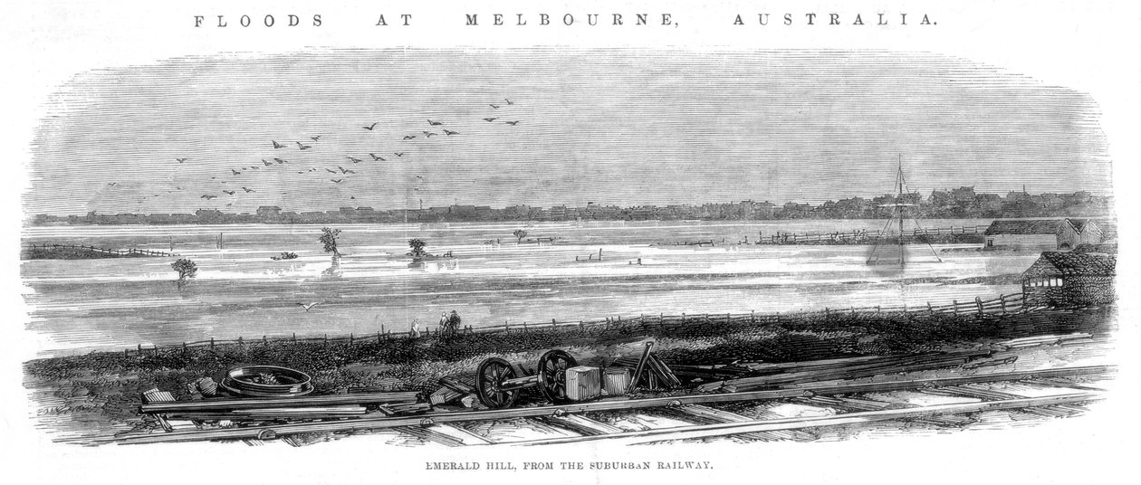 Emerald Hill, fra Suburban Railway - Floods at Melbourne, Australia, 1864 av Unbekannt