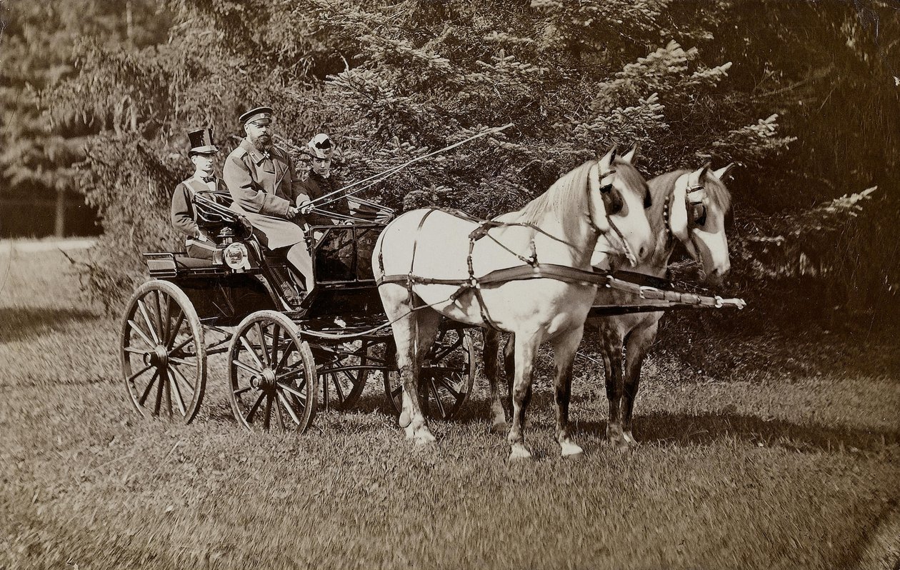 Keiser Alexander III 1845-1894 og keiserinne Maria Fyodorovna 1847-1928 på en hestevogn. av Unbekannt