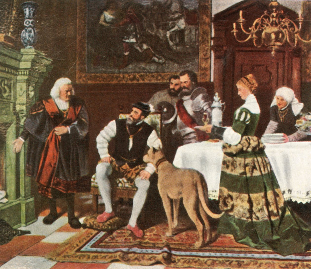 Keiser Charles V med Fuggers i Augsburg, 1530, 1936. av Unbekannt