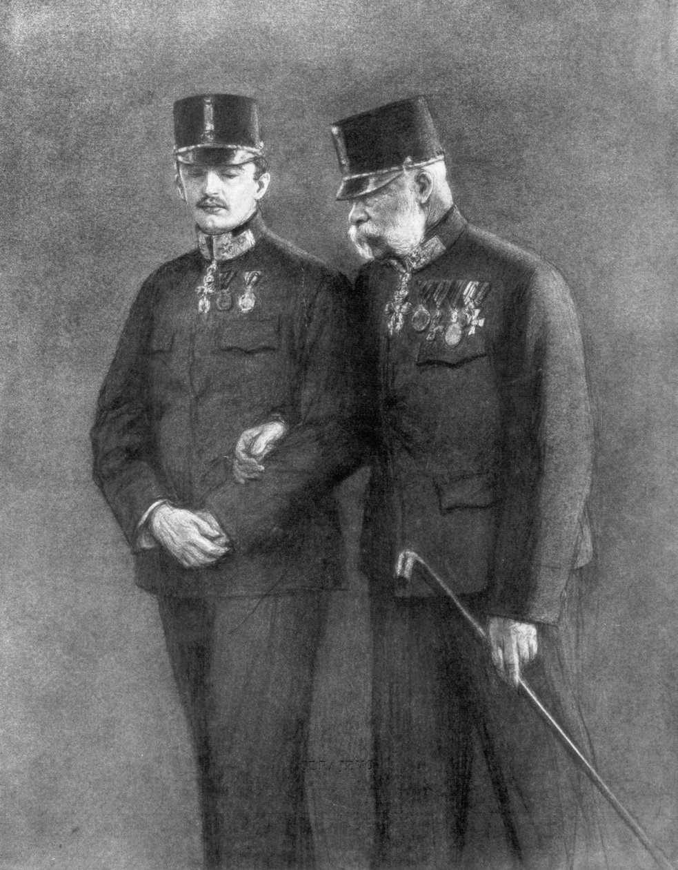 Keiser Franz Josef I av Østerrike og erkehertug Charles Habsburg, 1926 av Unbekannt