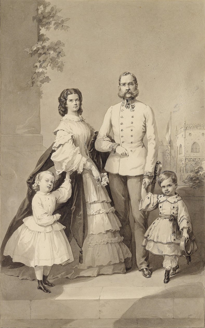 Keiser Franz Joseph I med keiserinne Elisabeth og deres barn ..., ca 1860. av Unbekannt