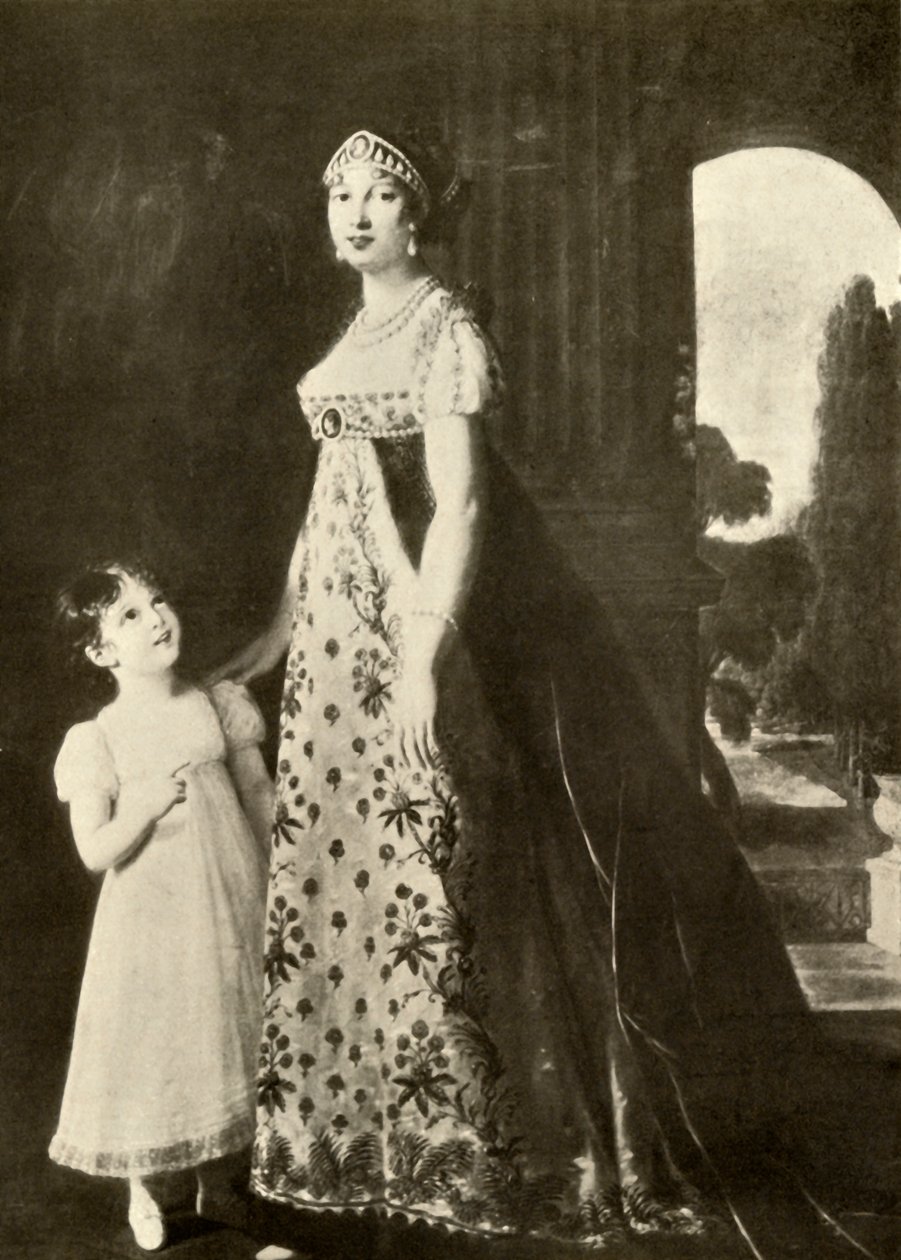 Empire-kjole og barnekjole trimmet med blonder fra Valenciennes, 1804, 1937. av Unbekannt