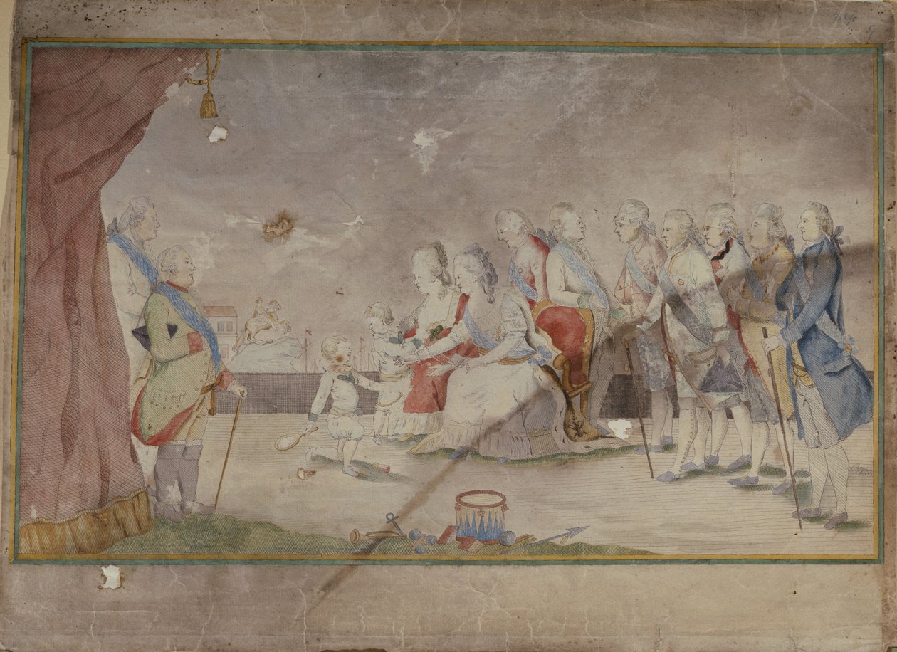 Keiserinne Catherine II med sin familie og hoffmenn, slutten av 1780-tallet av Unbekannt