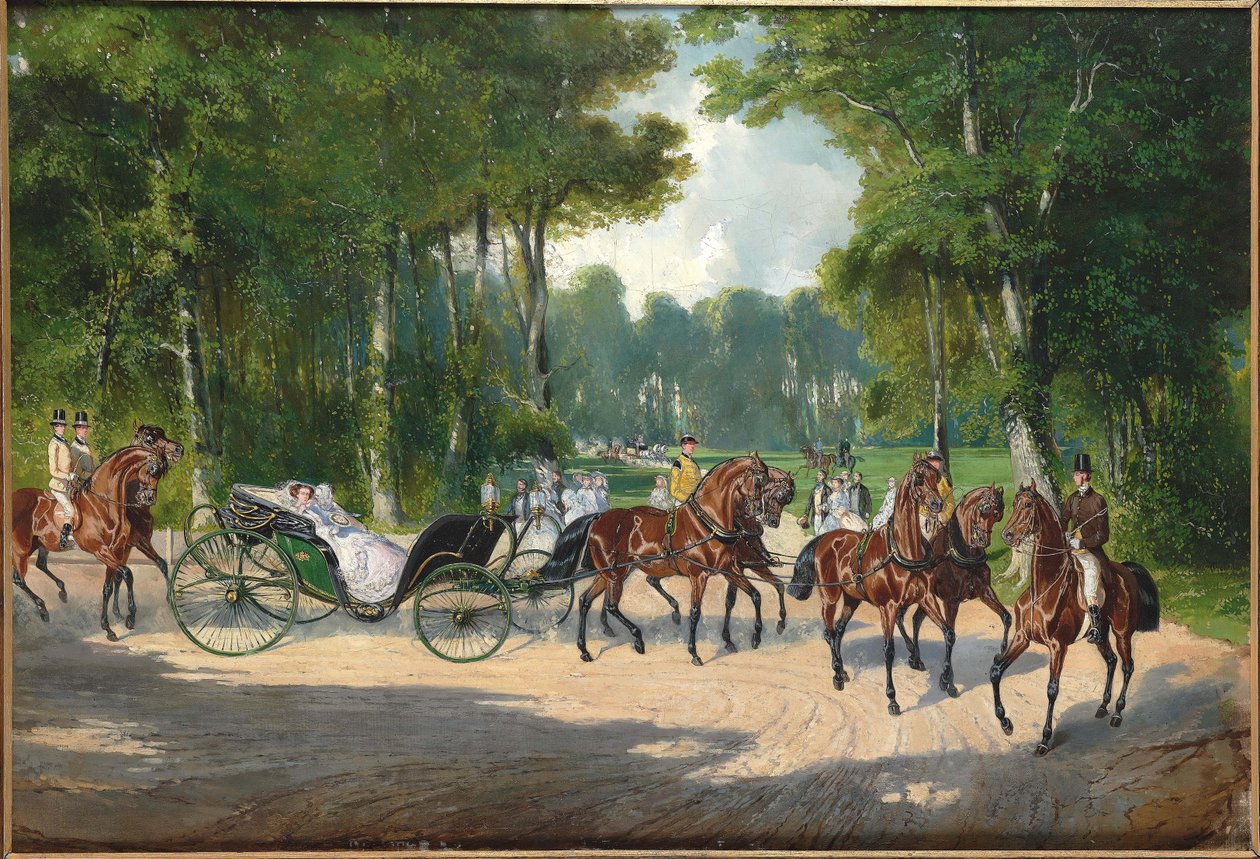Keiserinne Elisabeth i en vogn i Wiens Prater, ca 1860. av Unbekannt